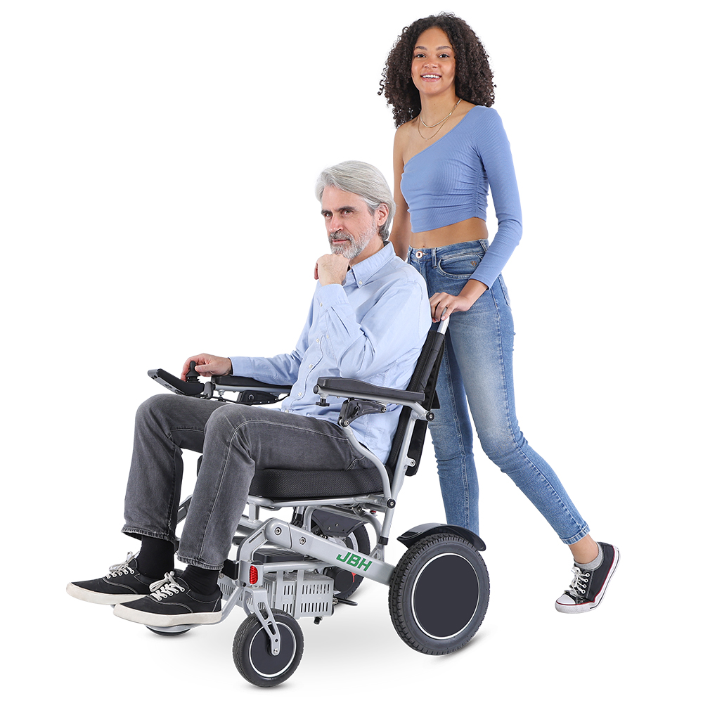 JBH Gümüş Katlanabilir Seyahat Alaşım Güç Tekerlekli Sandalye D10